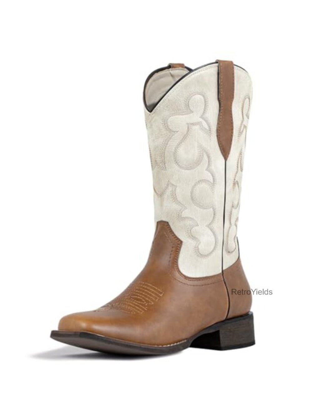Square Toe Cowboy Boots Mid Calf Faux Leather Western Cowgirl